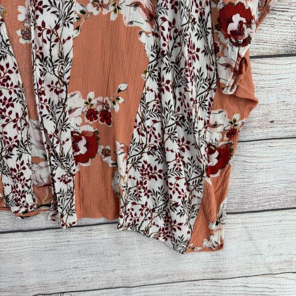 Umgee USA Floral Open Front Kimono Womens S/M Pink White Red - Picture 4 of 10